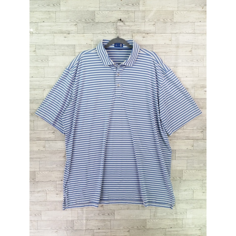 Men's Stitch Golf Polo Shirt Striped Performance Stretch Size XXL Blue White